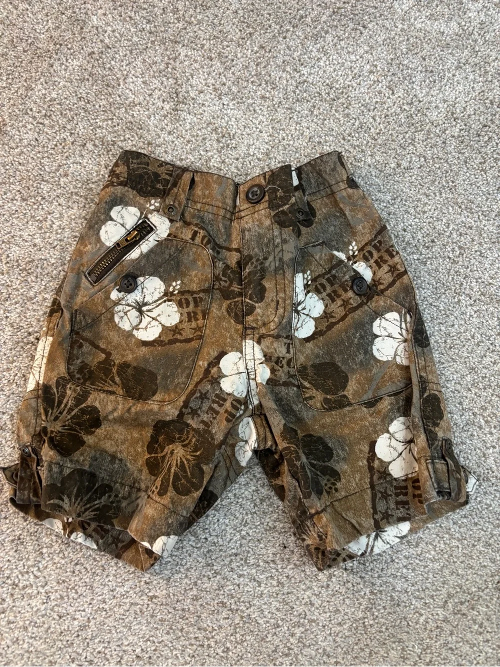 Vintage Y2K Old Navy Tropical Print Cargo Shorts baby 18-34 months vacation.